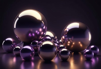 Shiny purple spheres sit on a dark surface