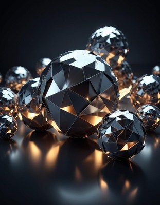 Geometric spheres glow on a dark surface