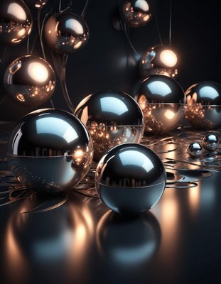 Shiny silver spheres on a dark surface