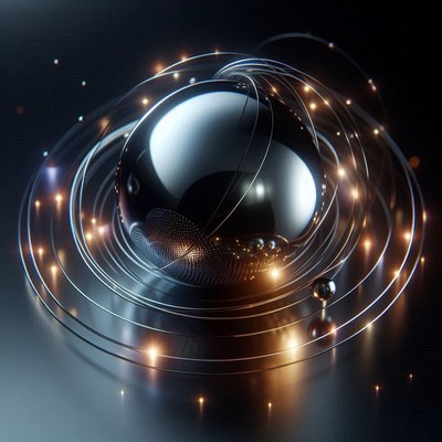 A large metallic sphere surrounded by glowing rings