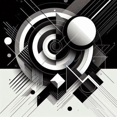 Black and white geometric pattern with shapes