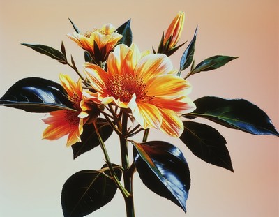 A close-up of a flower with yellow and orange petals