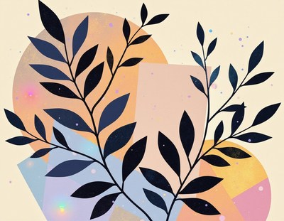 Black leaves against a colorful background