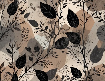A black and white leaf pattern with a textured background