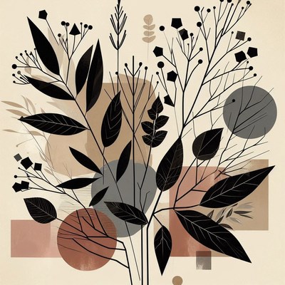 Black and white foliage with geometric shapes