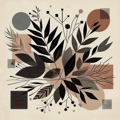 Abstract leaves and geometric shapes illustration
