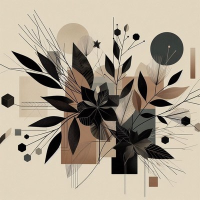 Black and brown geometric leaves with abstract shapes