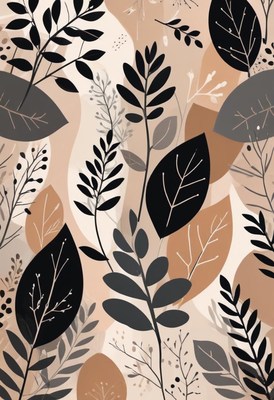 Black and brown leaves on a beige background