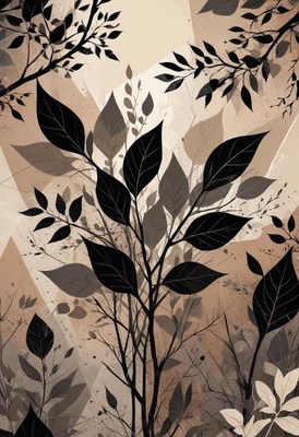 Black leaves stand out against a tan background