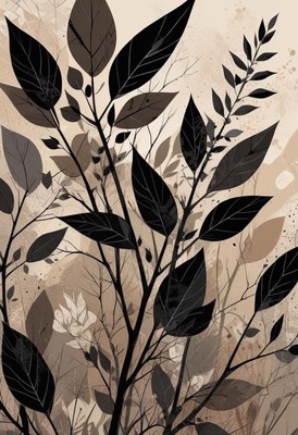 Black leaves stand out against a beige background