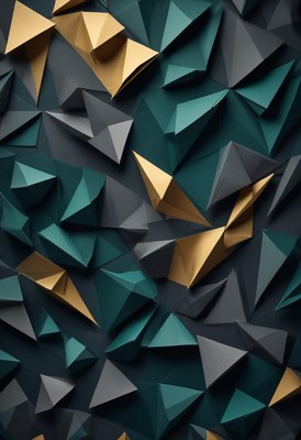 Green and gold triangles create a geometric pattern