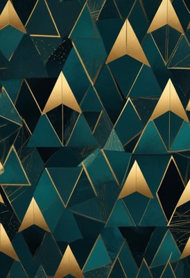 A teal and gold geometric pattern is shown