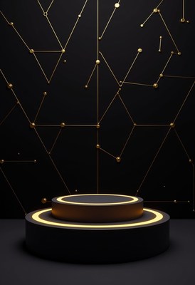 Golden Geometric Pedestal on Black Background