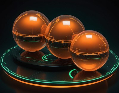 Three glowing spheres sit on a platform