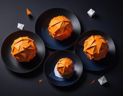 Orange geometric shapes on black plates