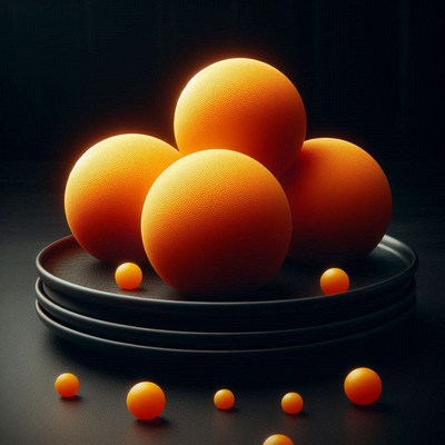 Orange spheres rest on a black plate