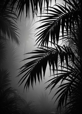 Palm trees in the mist on a foggy morning