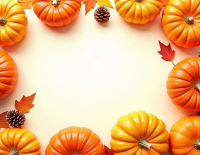Pumpkins and leaves create a festive autumn border