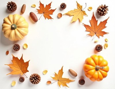 Pumpkins and fall leaves create a seasonal border