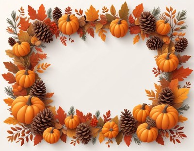 Fall leaves and pumpkins create a festive frame