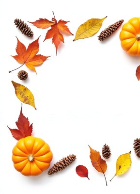Fall leaves and pumpkins create a festive frame