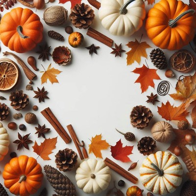 Fall pumpkins and leaves create a festive border