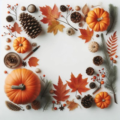 Fall foliage and pumpkins create a festive frame