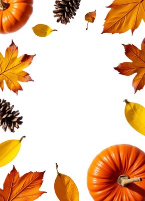Pumpkins and leaves create a festive fall border