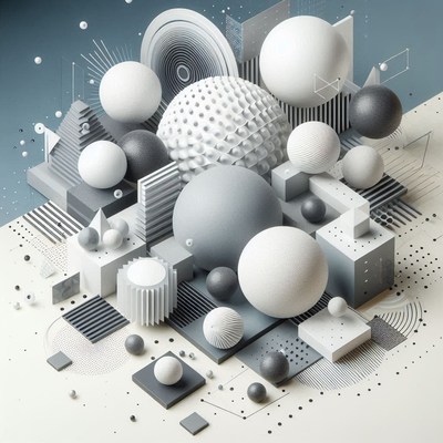 Geometric shapes float in a 3d design