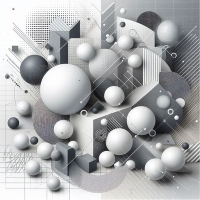Abstract grayscale spheres and geometric shapes