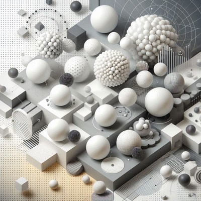 Modern design with white spheres and shapes
