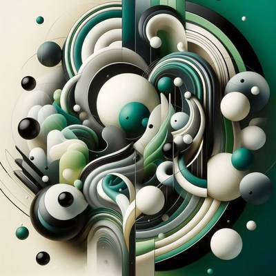 Abstract green and white shapes swirl together