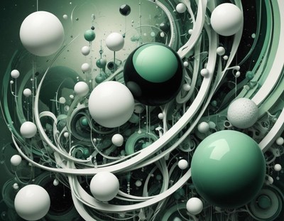 A green and white abstract sphere arrangement