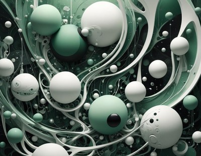 Abstract spheres and lines in a green and white design