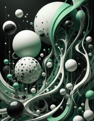 Abstract spheres and lines create a surreal landscape