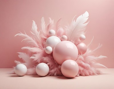Pink spheres surrounded by feathers