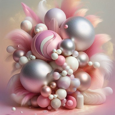Pink and silver spheres in soft feathers