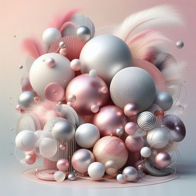 Pink and silver spheres are clustered together