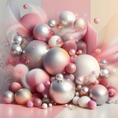 Pink and silver orbs create a unique abstract scene