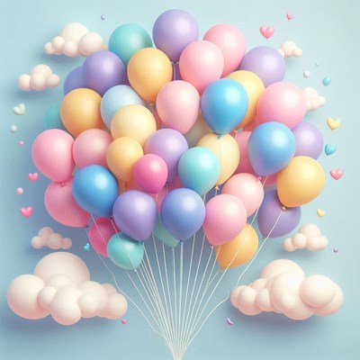 Colorful balloons float in the sky