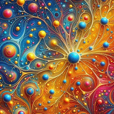 A colorful, abstract pattern of swirling lines and circles