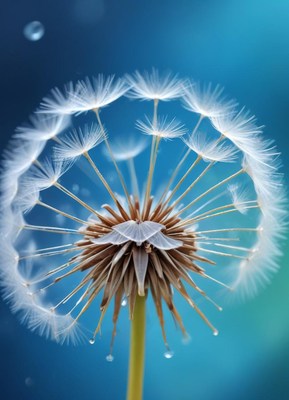 Dandelion seed head with raindrops