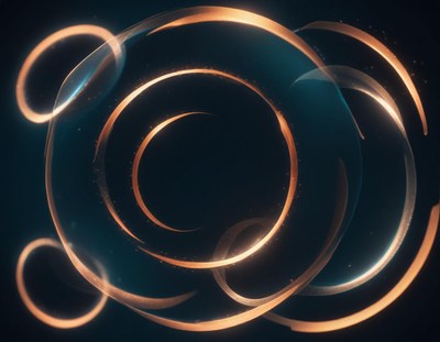 Golden light trails form circles on a dark background