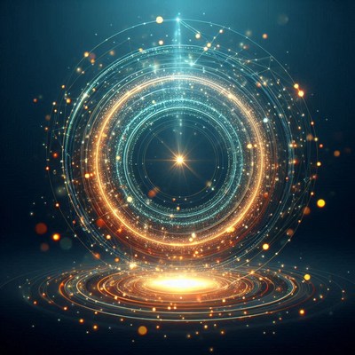 A glowing, abstract circle with a bright star in the center