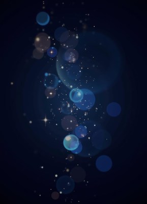 Blue and white lights shimmer in the night sky