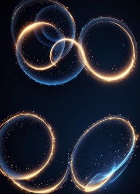 Golden rings shimmer on a dark blue background