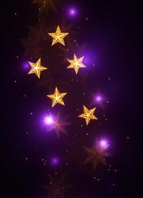 Golden stars twinkle in a purple night sky