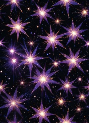 Purple stars shine brightly in the night sky