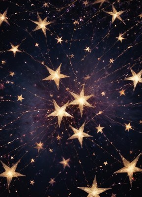 Golden stars twinkle against a dark sky