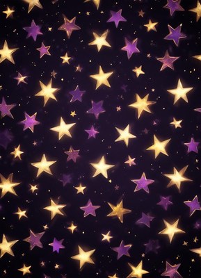 Golden and purple stars on a dark background